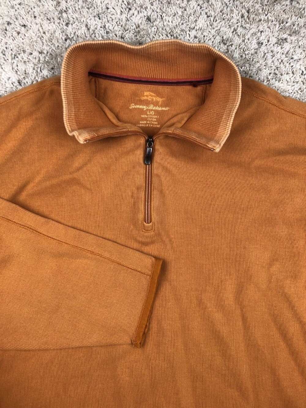 Tommy Bahama Men Size Large 1/4 Zip Orange Long Sleeve Pullover Sweater NICE